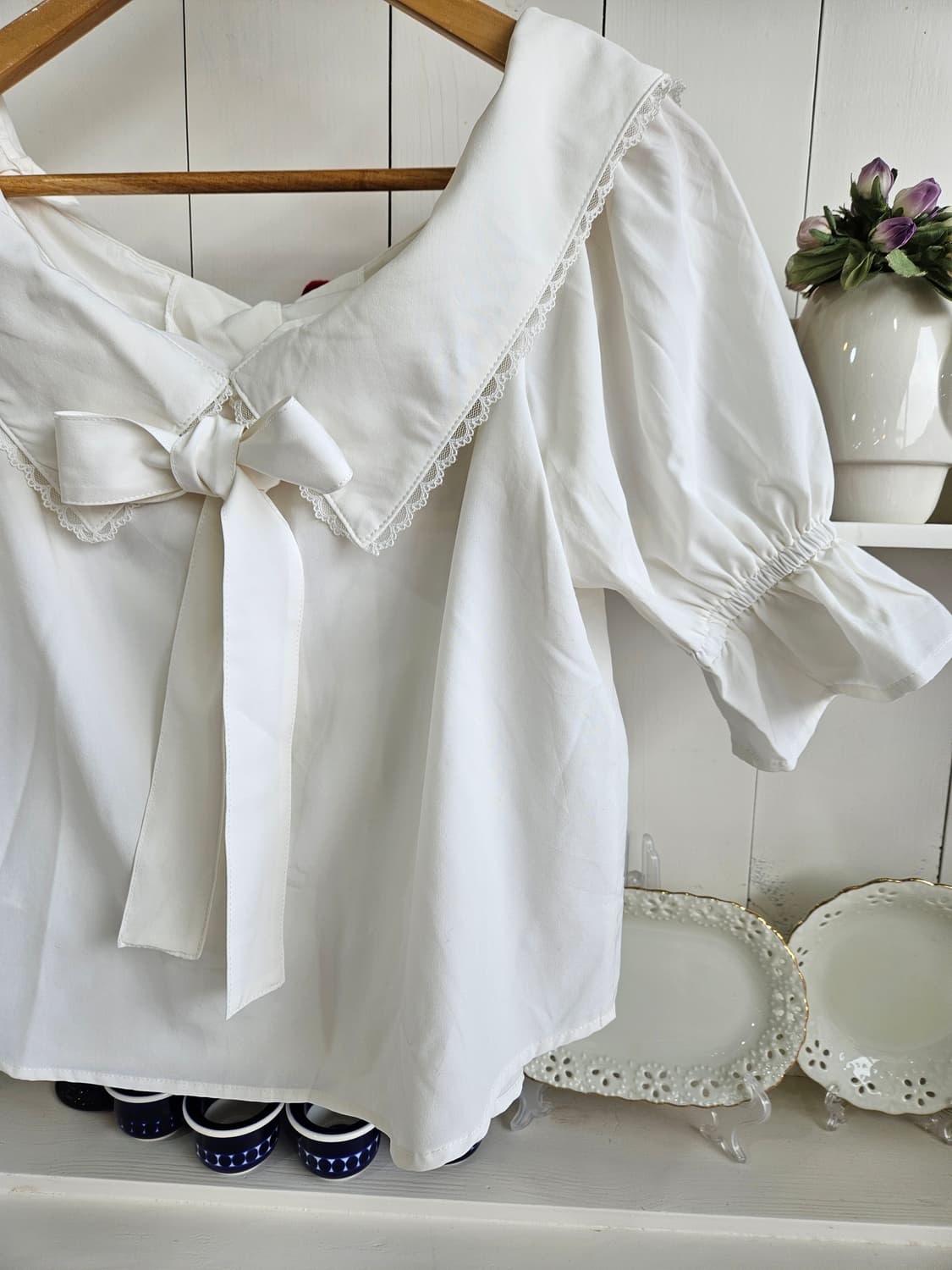 (Honey Cinnamon) 빅카라 리본 블라우스 상품이미지4