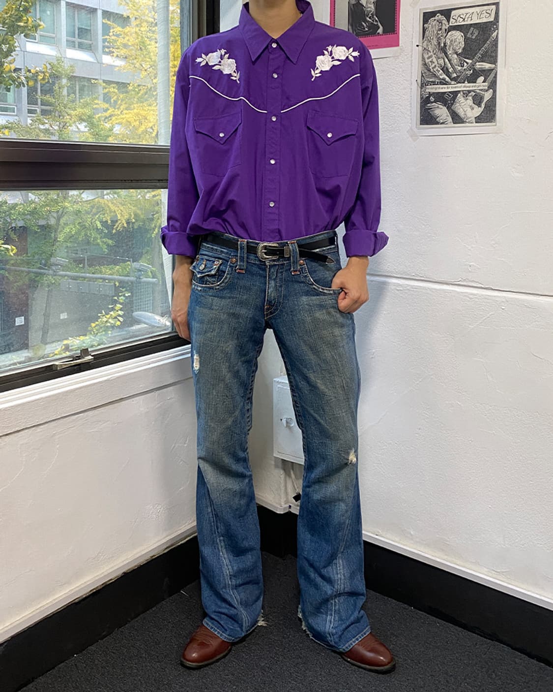 빈티지 보라색 플로럴 자수 웨스턴 셔츠 상품이미지2