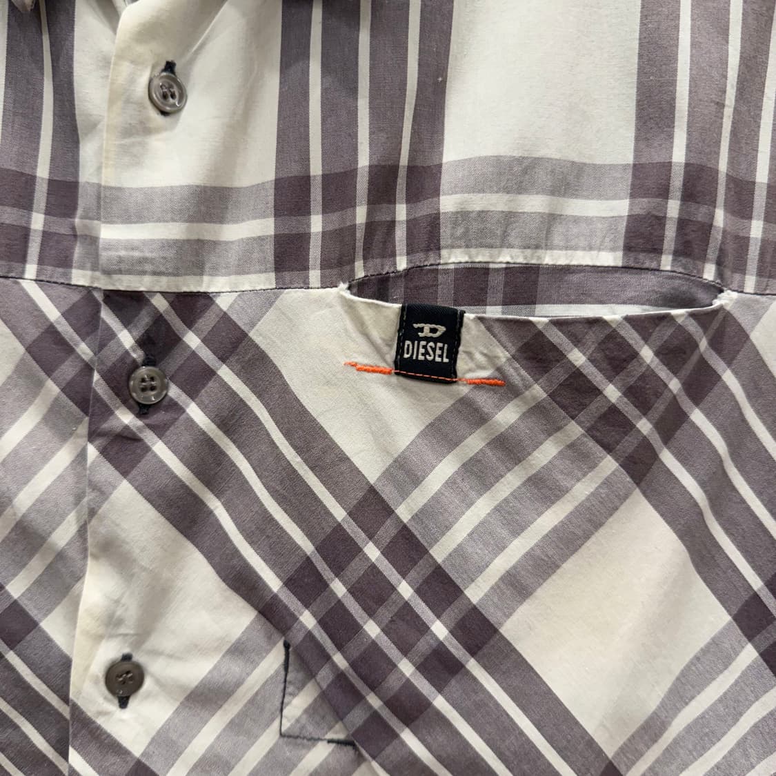 디젤 체크 패턴 반팔 셔츠 웨스턴 요크 포켓 디테일 베이지 상품이미지6