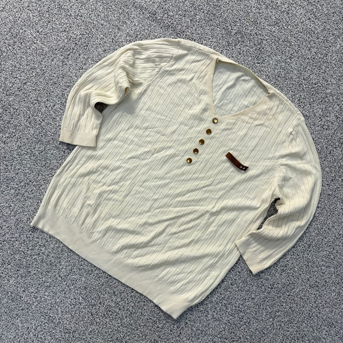 실측 크리스탈 골지 브이넥 7부 긴팔티 0416J 상품이미지1