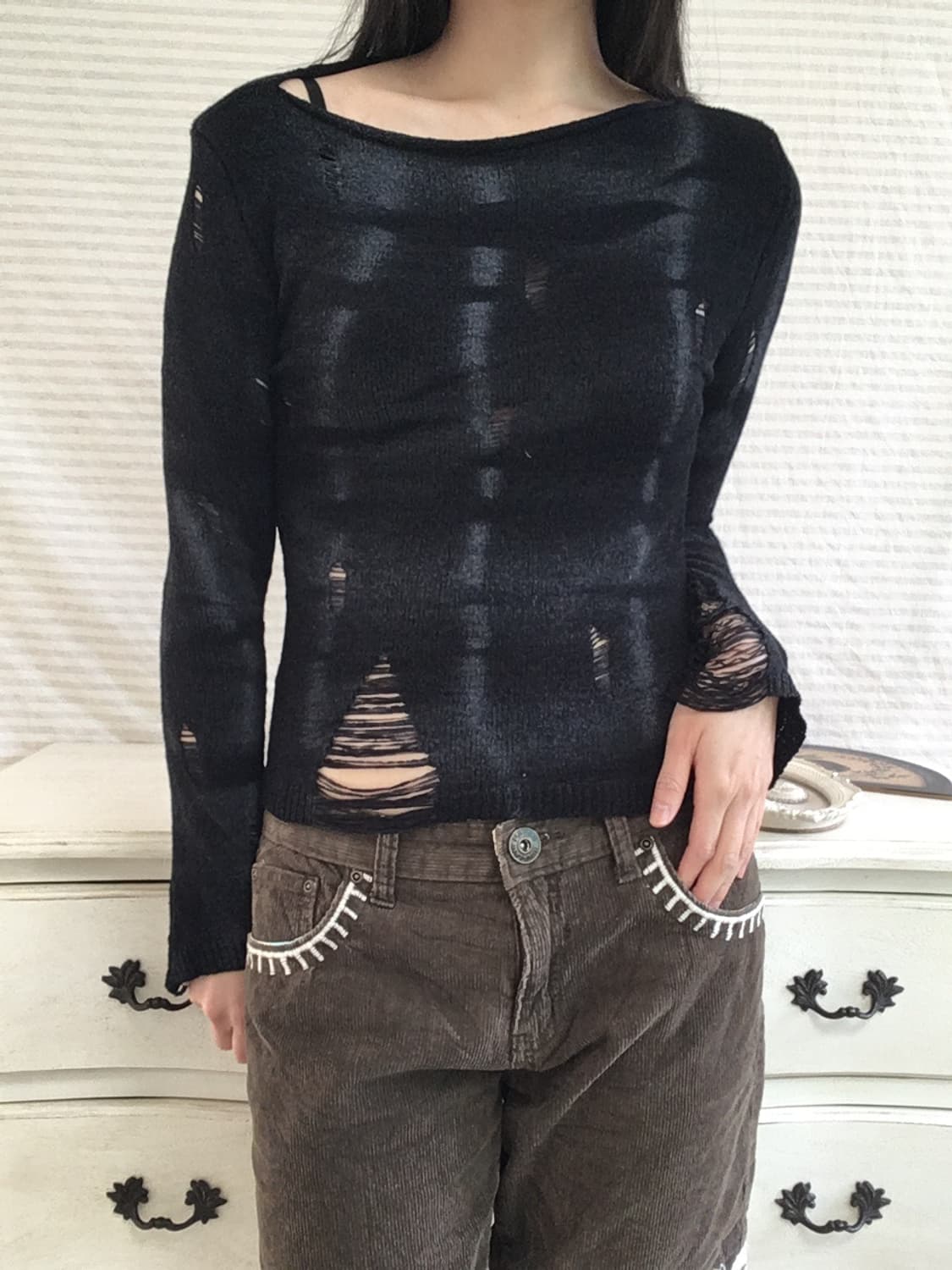 jpn vintage 블랙 워싱 데미지 니트 y2k 스트릿 갸루 펑키 상품이미지4
