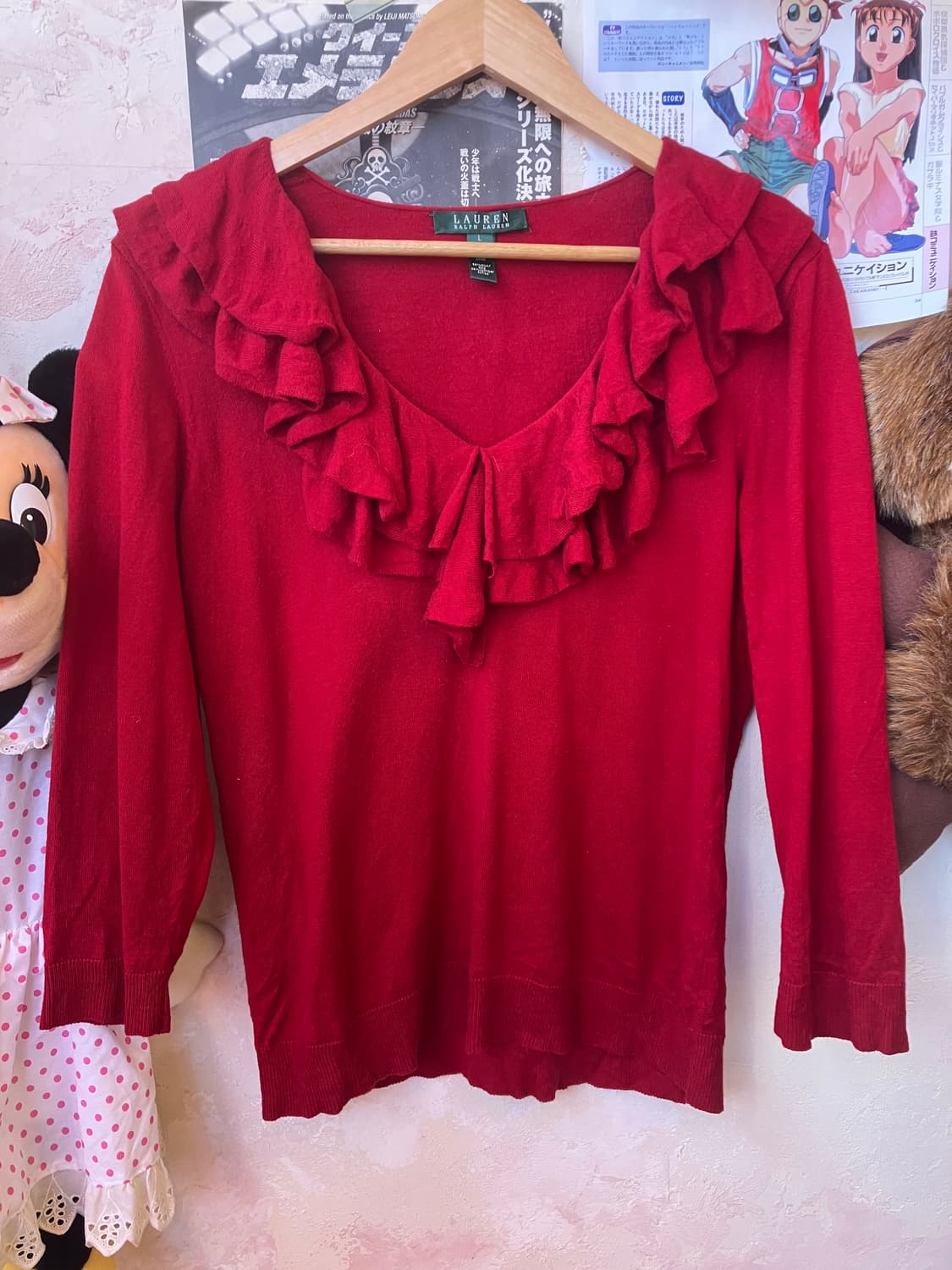 로렌랄프로렌 체리레드 9부 러플 니트 상품이미지2