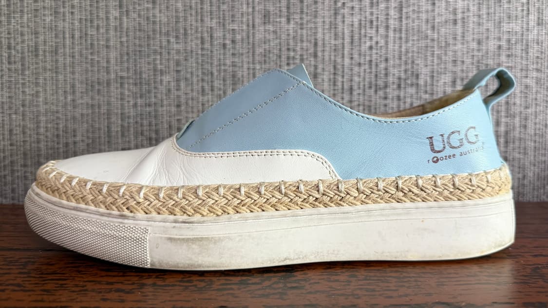어그 UGG 레더 슬립온 하늘색 흰색 가죽 양털 에스파드류 스니커즈 36 상품이미지6