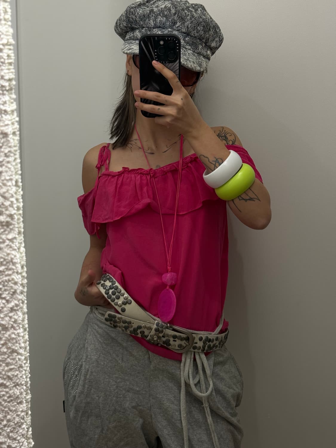 Y2K 핑크 러플 슬리브리스 상품이미지2