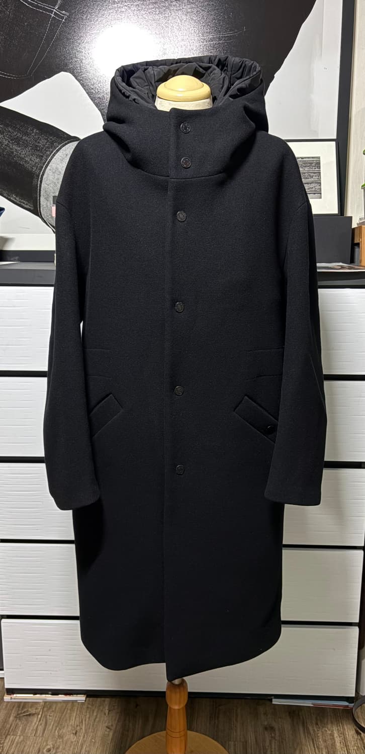 시스템옴므 캐시미어 후드 블랙 오버사이즈 코트 상품이미지1