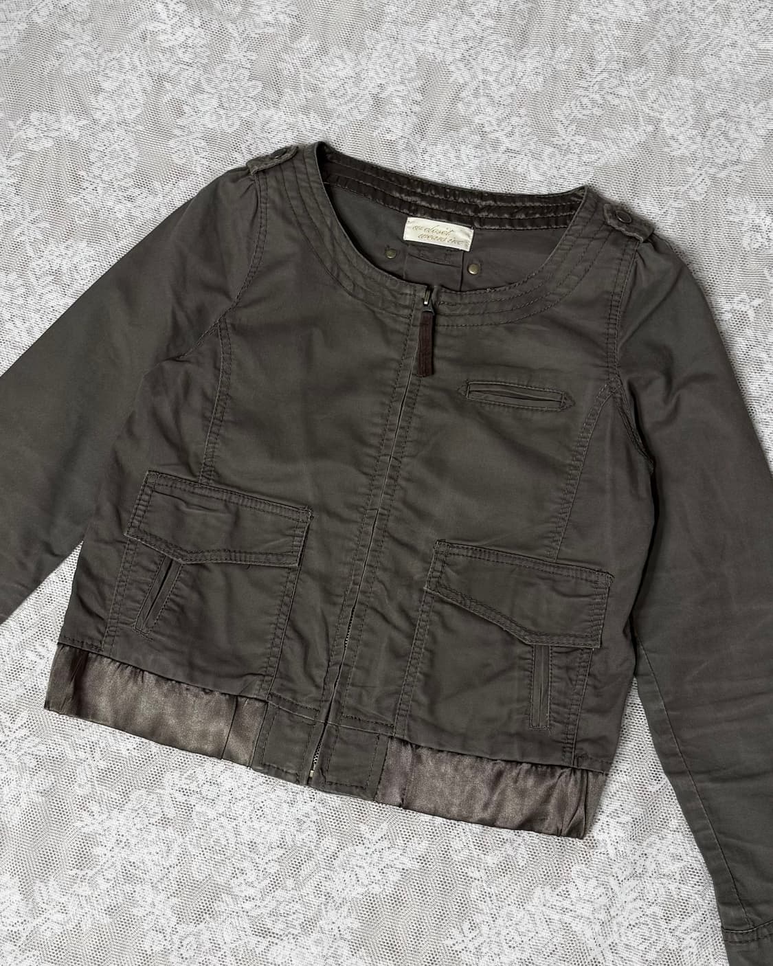 카키 논 카라 자켓 상품이미지2