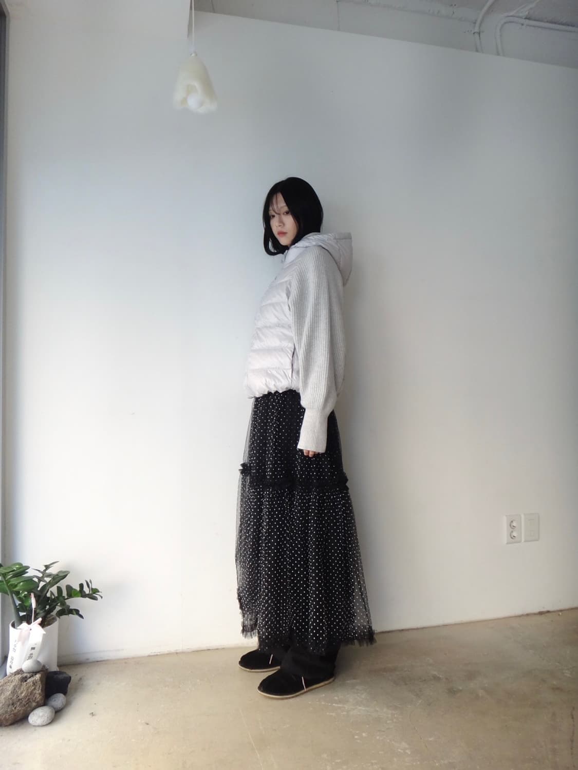 Warm hoody knit padding / light grey 상품이미지6