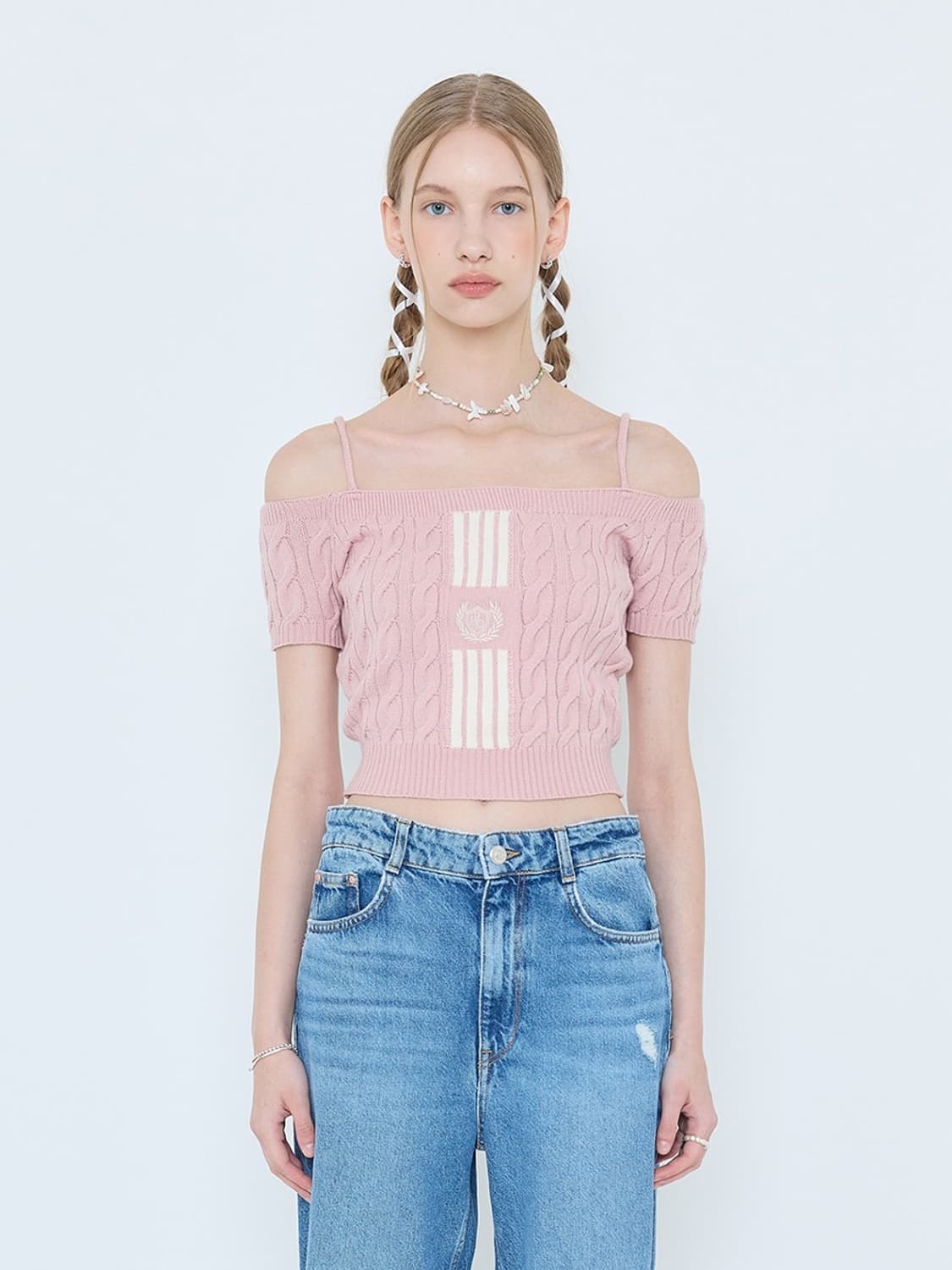 라티젠 오프숄더 니트 핑크 상품이미지1