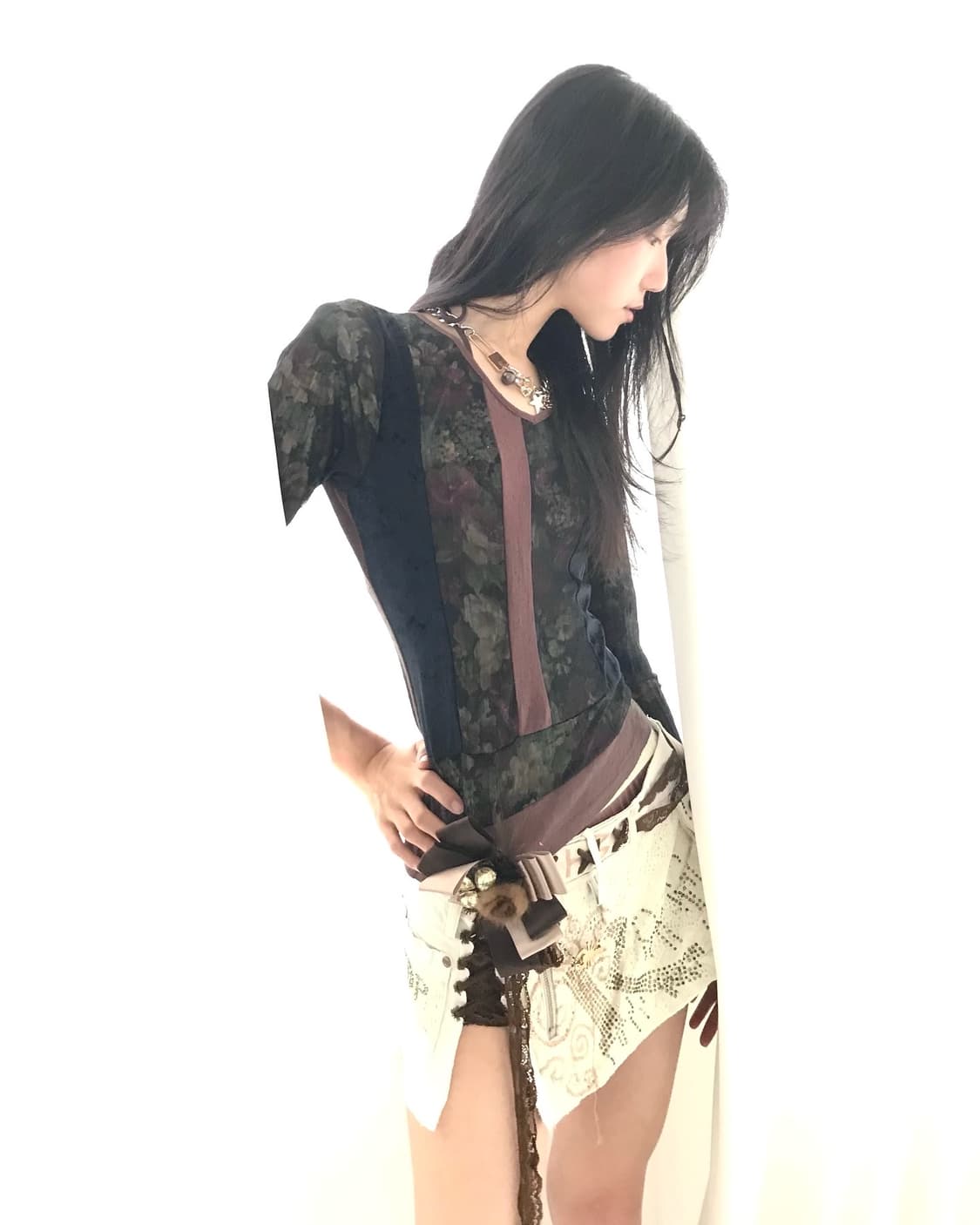 Oriental see-through velvet mix top set 상품이미지2