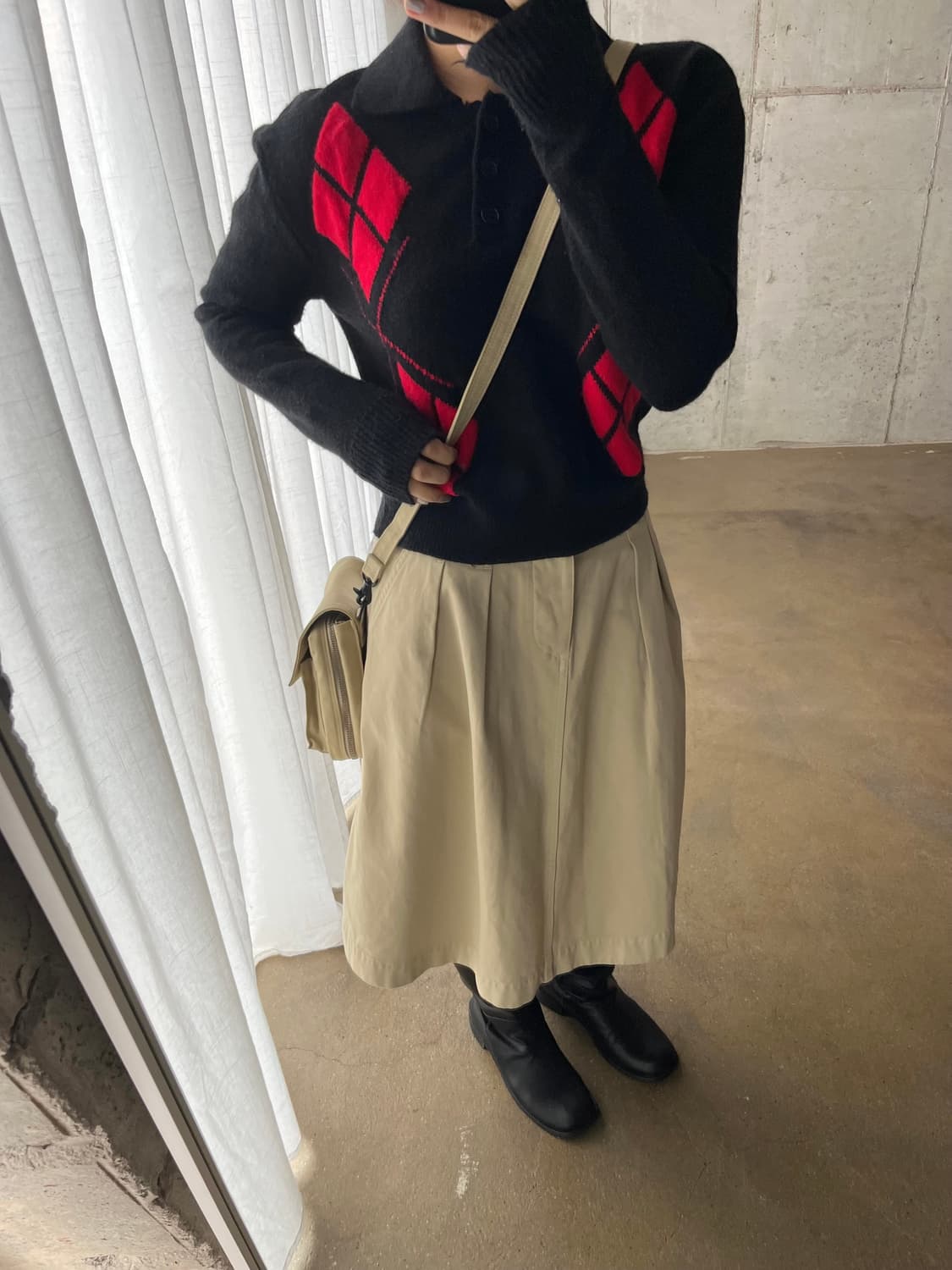 레드 아가일 롱슬리브 니트 블랙 상품이미지4