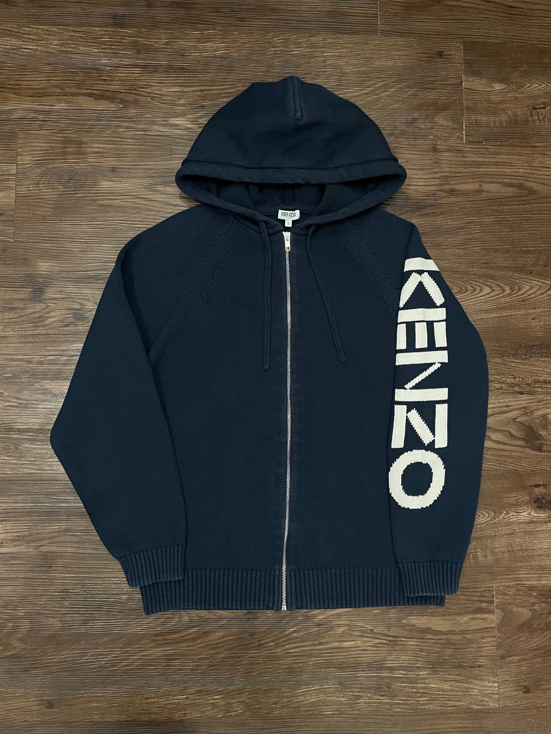 겐조 딥 블루 지퍼 업 드로스트링 니트 후드 집업 상품이미지1