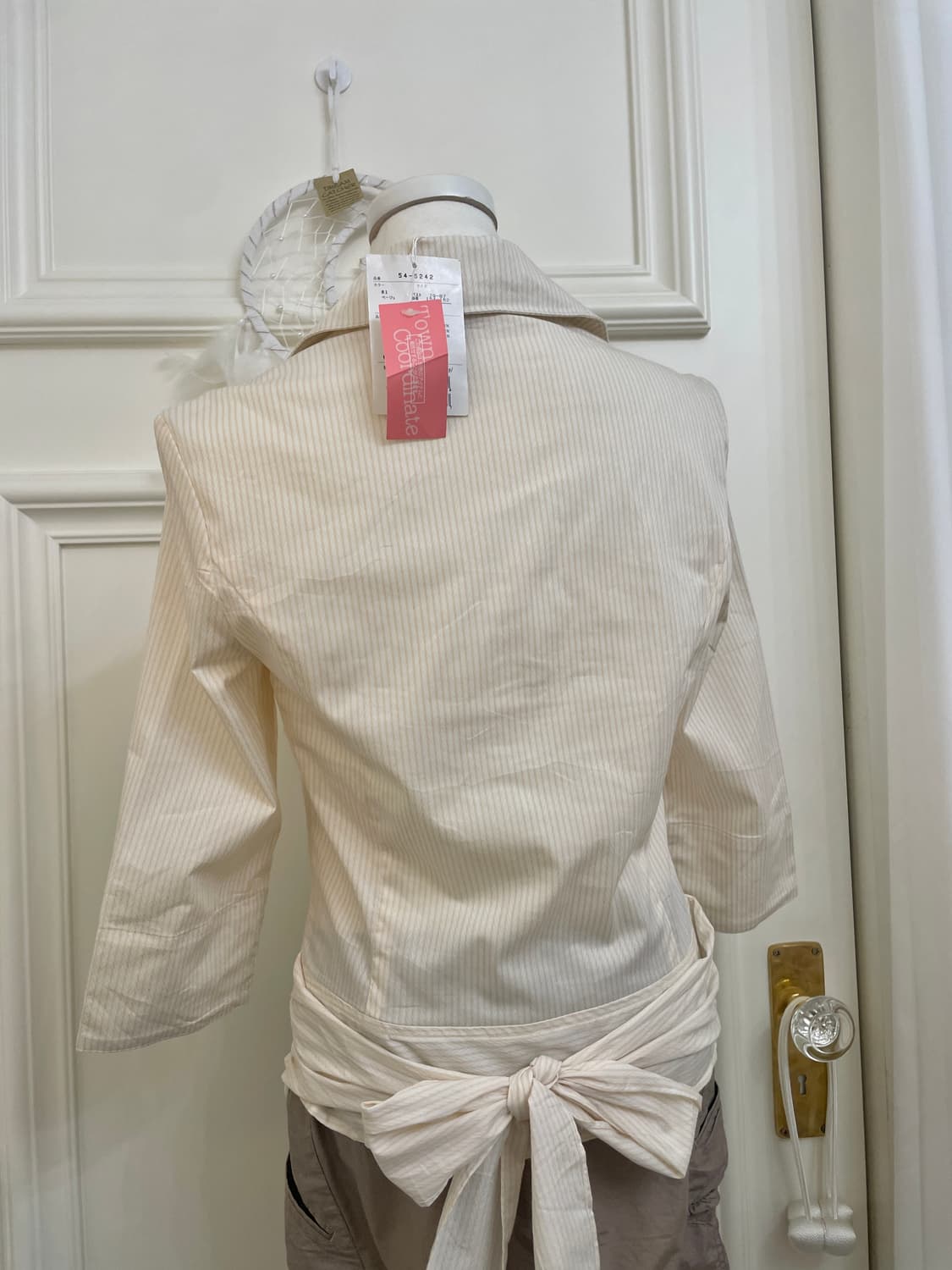 coral stripe bow point shirt top(size-M) 상품이미지4