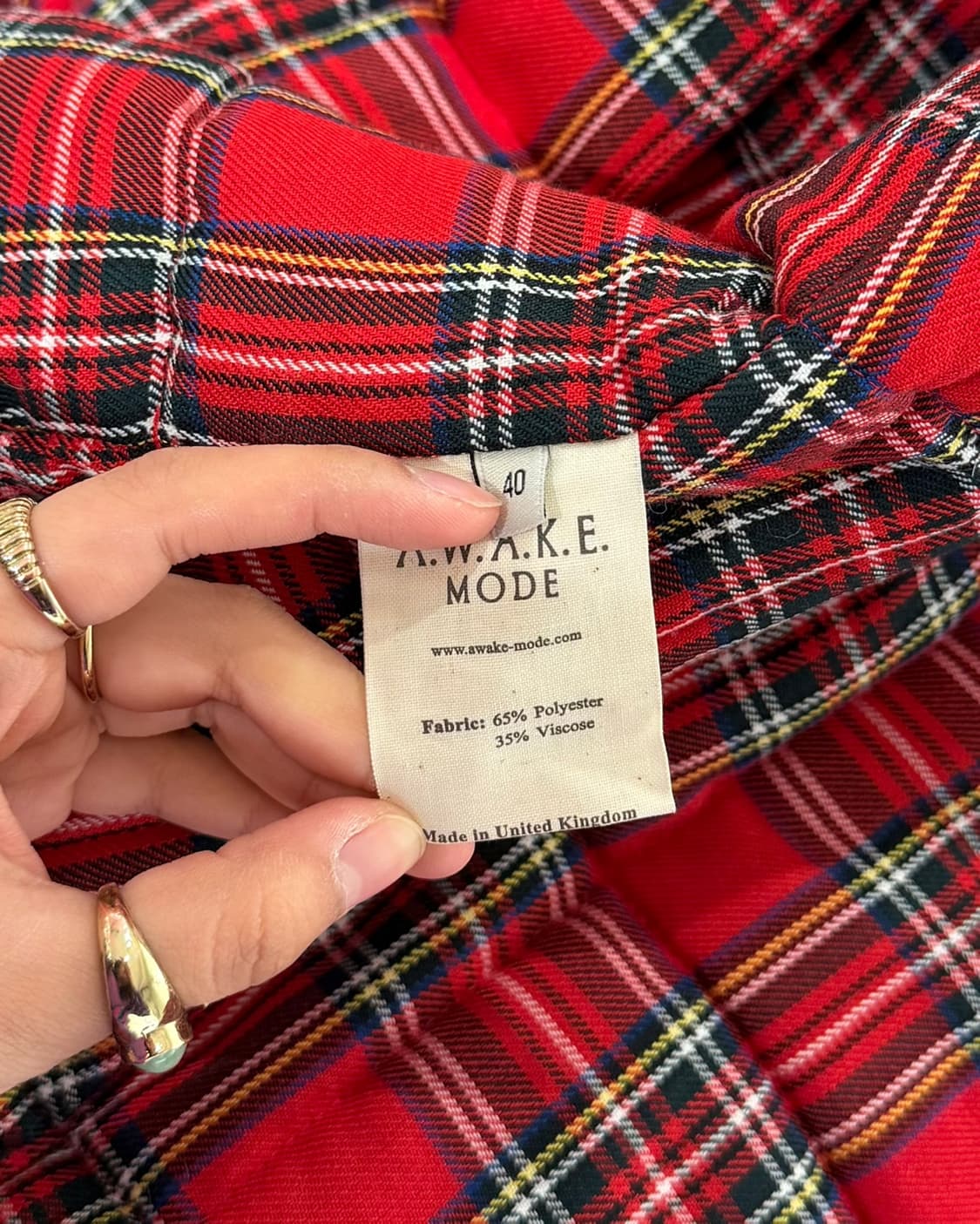 어웨이크 모드 레드 타탄 체크 패디드 퀄팅 롱코트 상품이미지9