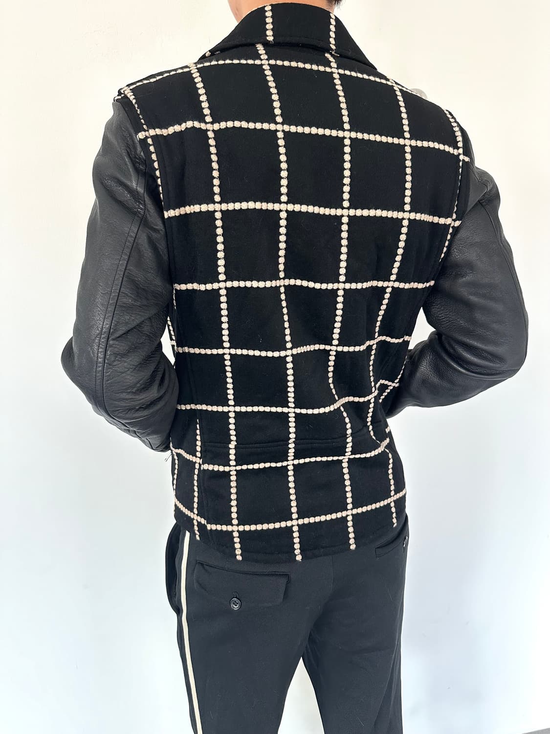 Taakk 타크 자수 체크 레더 라이더 자켓 상품이미지3