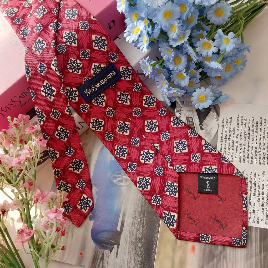 입생로랑 실크 진핑크 기하 패턴 넥타이 9.4cm A+등급 K1562
 상품이미지4