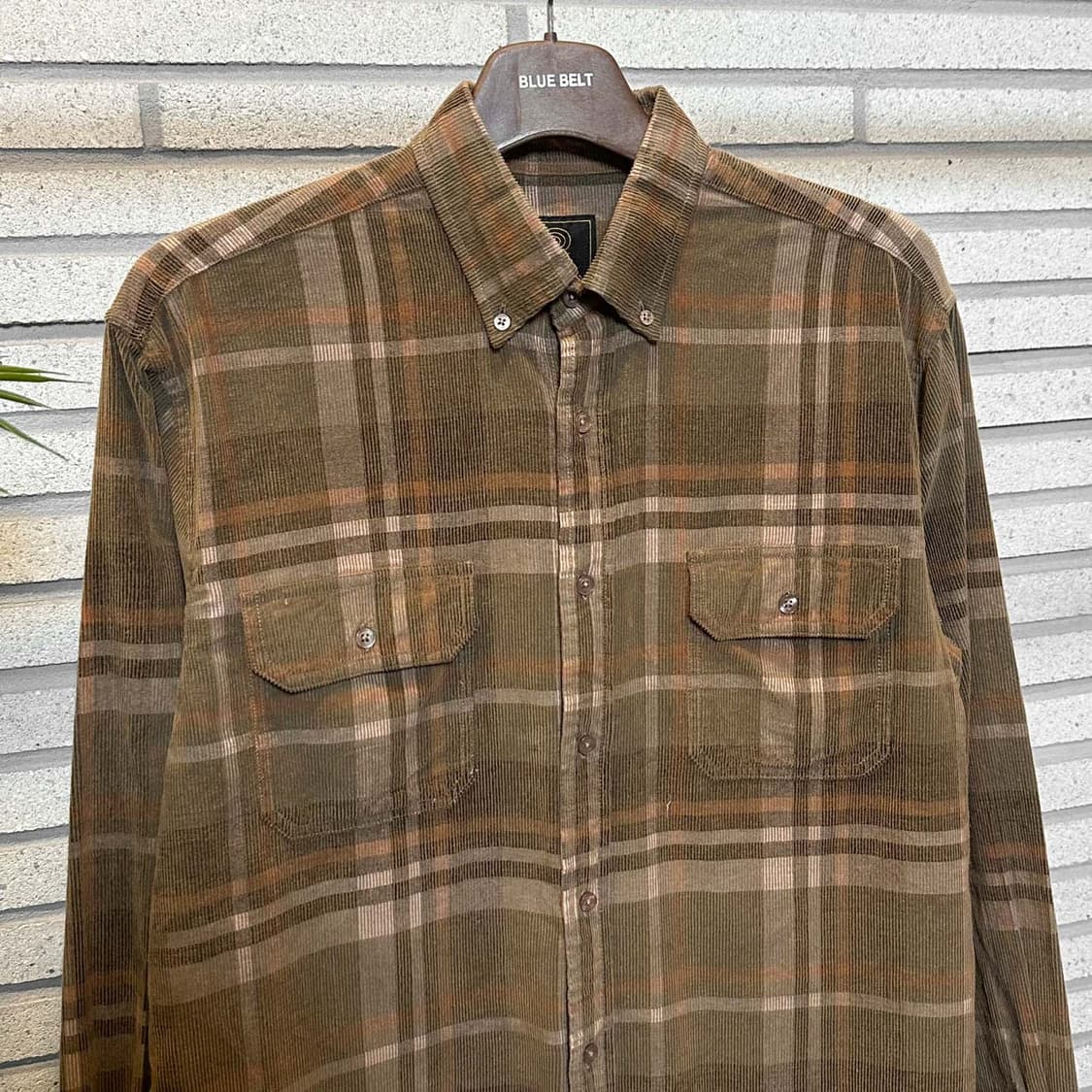 USA VINTAGE 코듀로이 긴팔 셔츠 체크 패턴 투포켓 디테일 브라운 상품이미지4