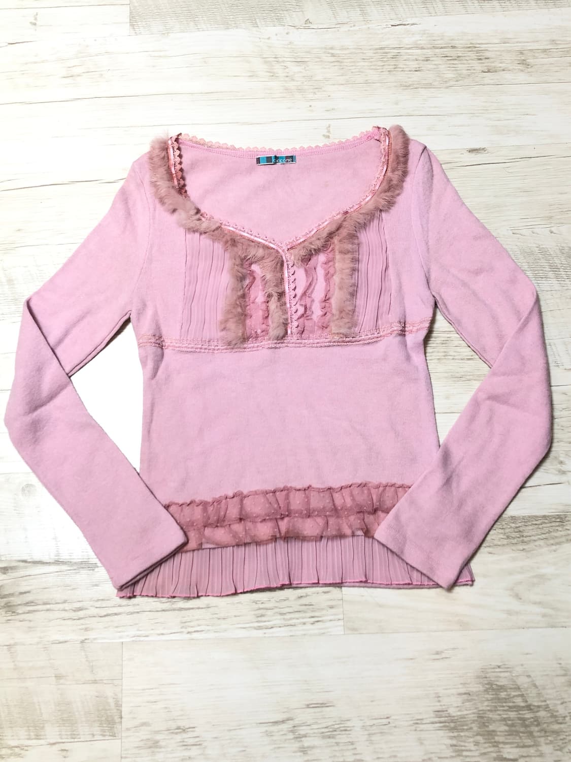 Pink Lace Trimming Fur Sleeve 상품이미지4