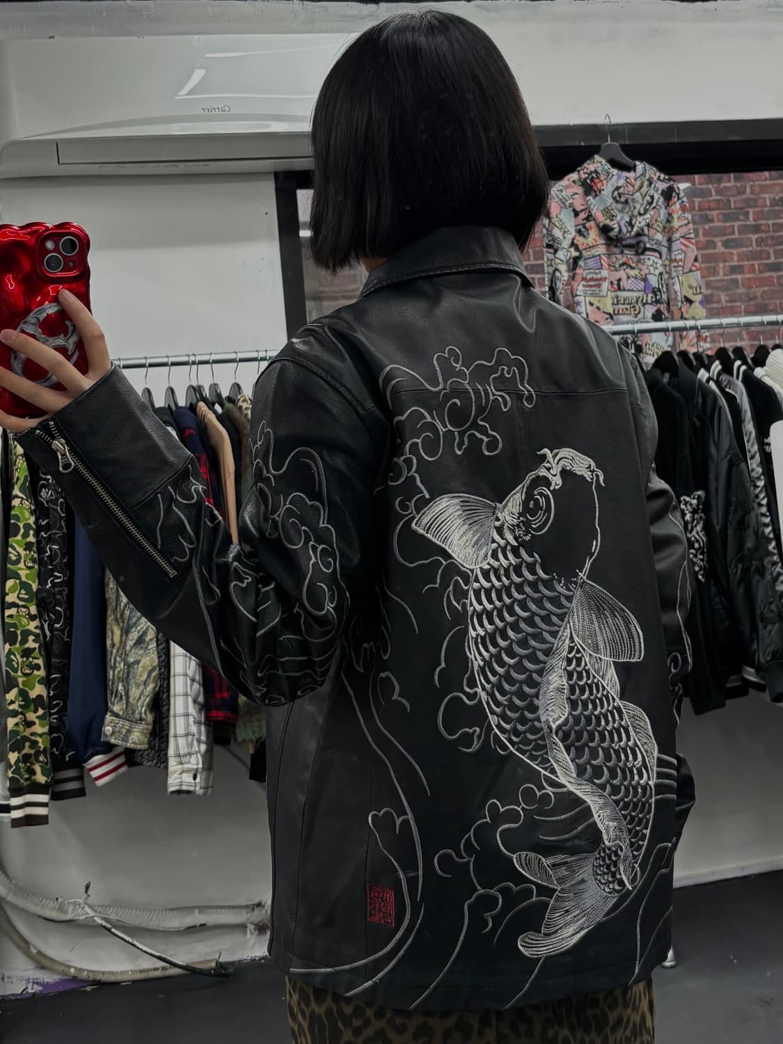 카라쿠리 타마시 오리엔탈 잉어 레더자켓 상품이미지5