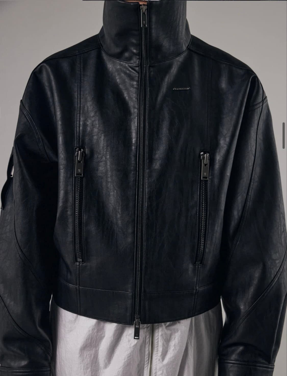 트리밍버드 하이넥 레더자켓 상품이미지2