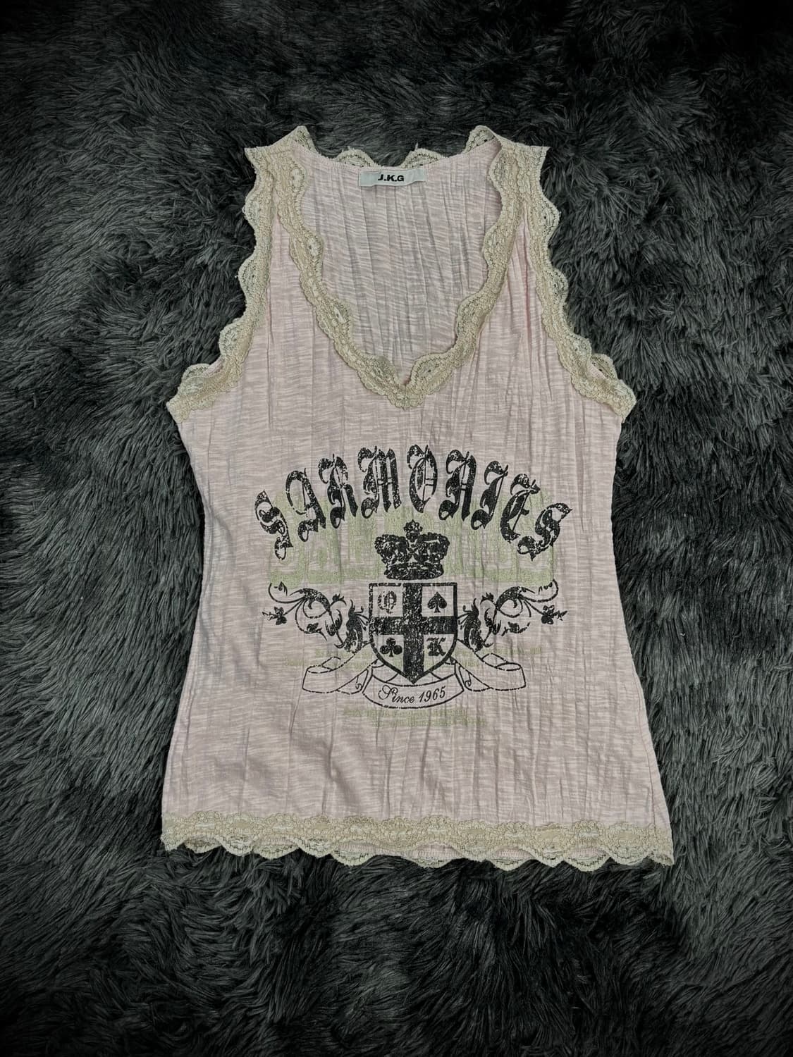 레이스 트리밍 크리운 그래픽 슬리브리스 상품이미지2