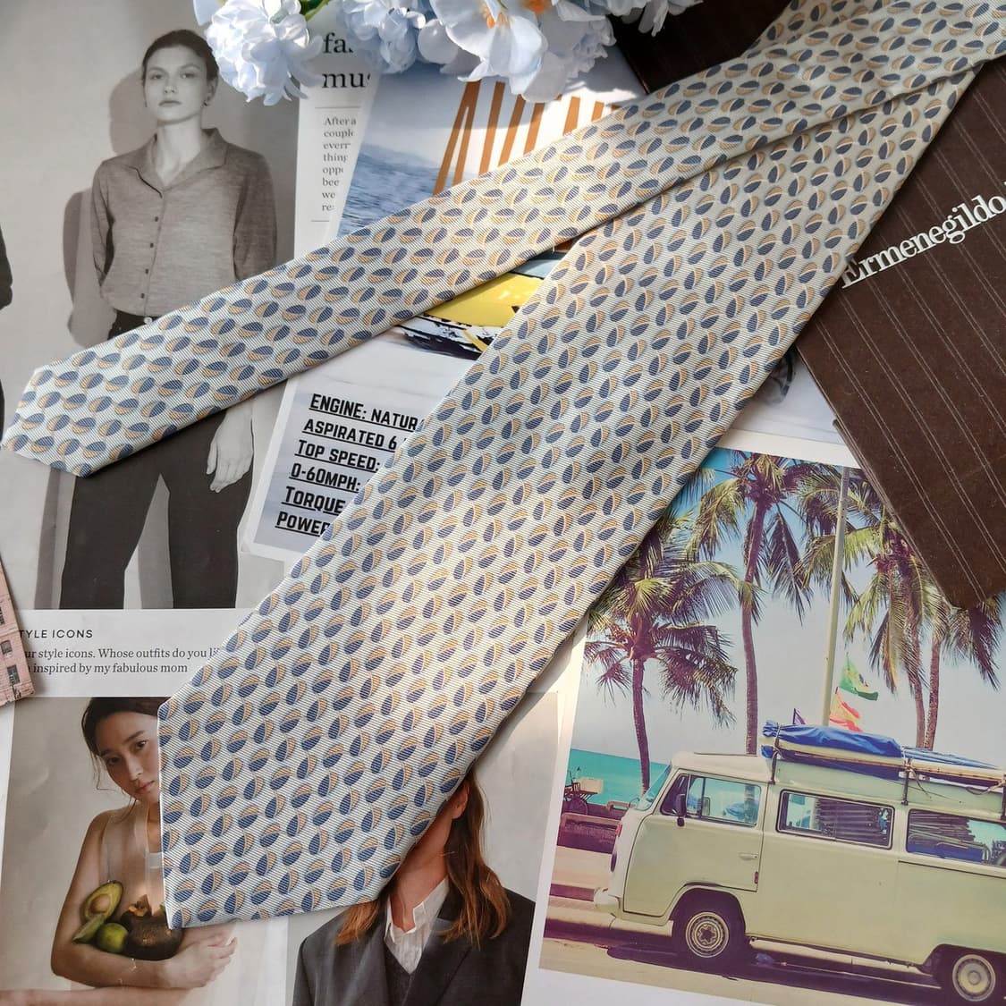 제냐 실크 민트 패턴 넥타이 9.7cm A+등급 A19549 상품이미지3