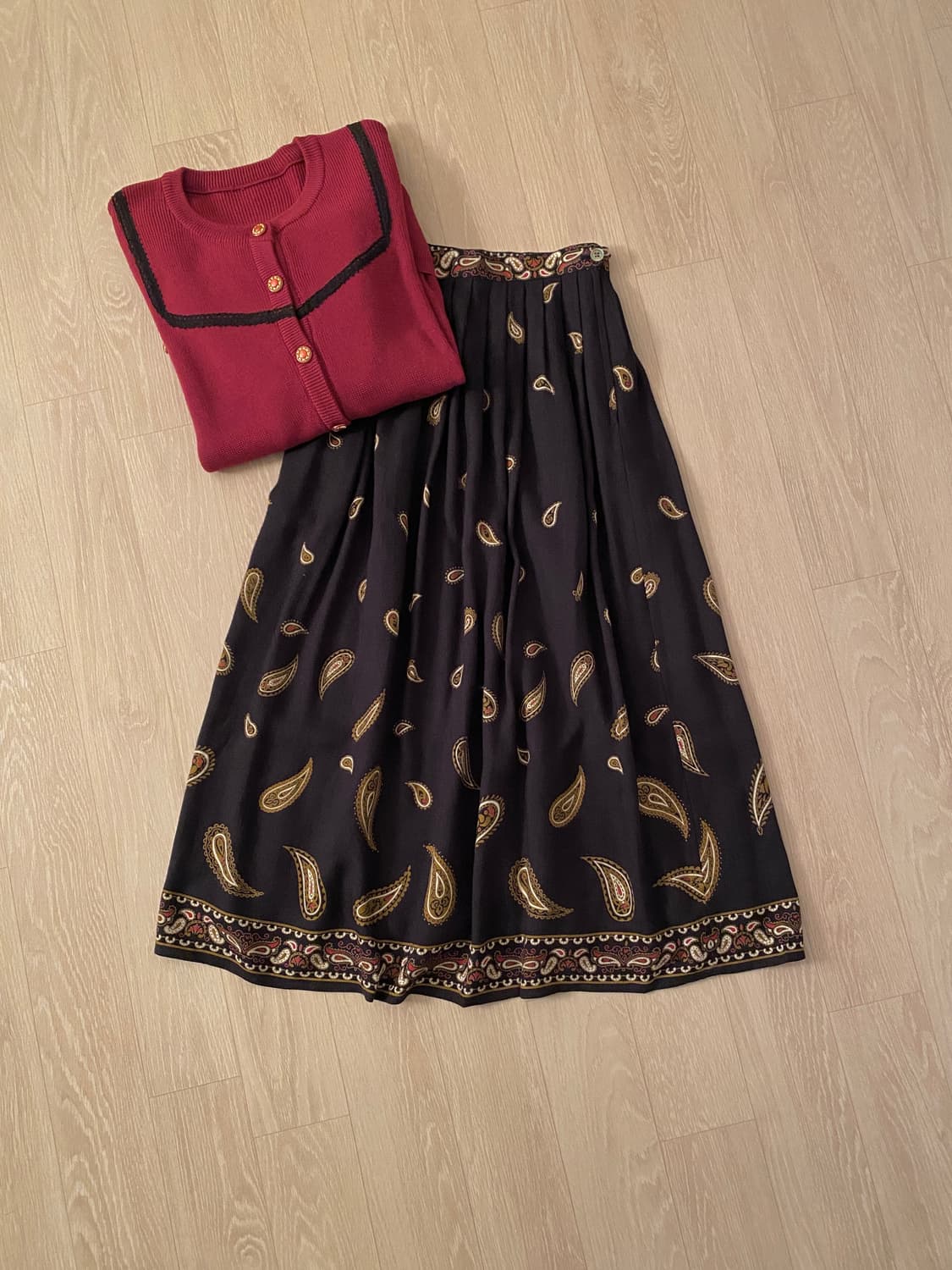 Vintage Black Ethnic Paisley Skirt 상품이미지3