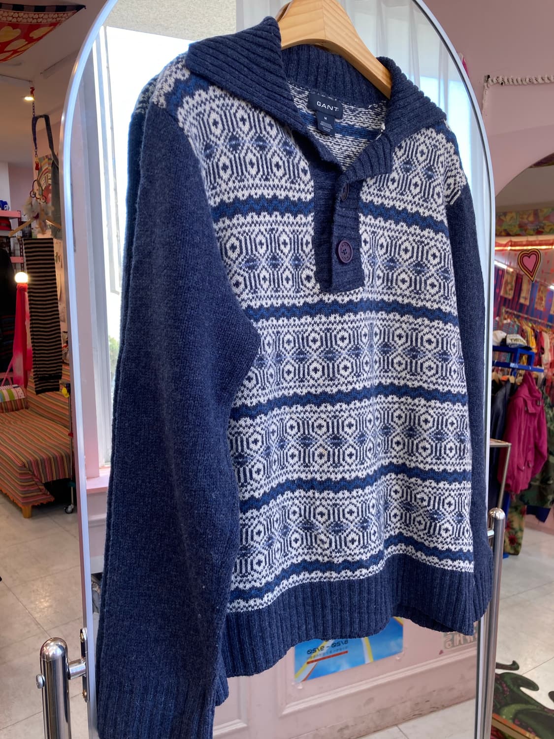 울 100% 네이비 패턴 카라 니트 상품이미지4