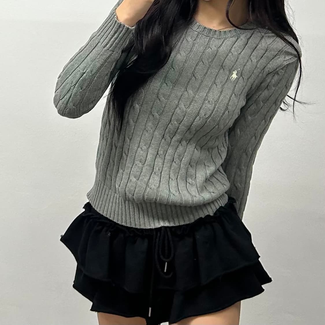 폴로 랄프로렌 현행 QR 그레이 케이블 걸즈 크루넥 니트(XS) 상품이미지3