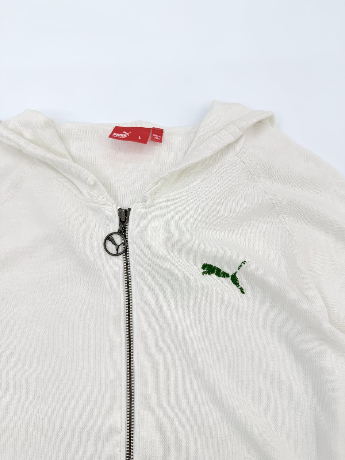 빈티지 PUMA 화이트 그린 시스루 롱슬리브 니트 후드 집업 상품이미지5