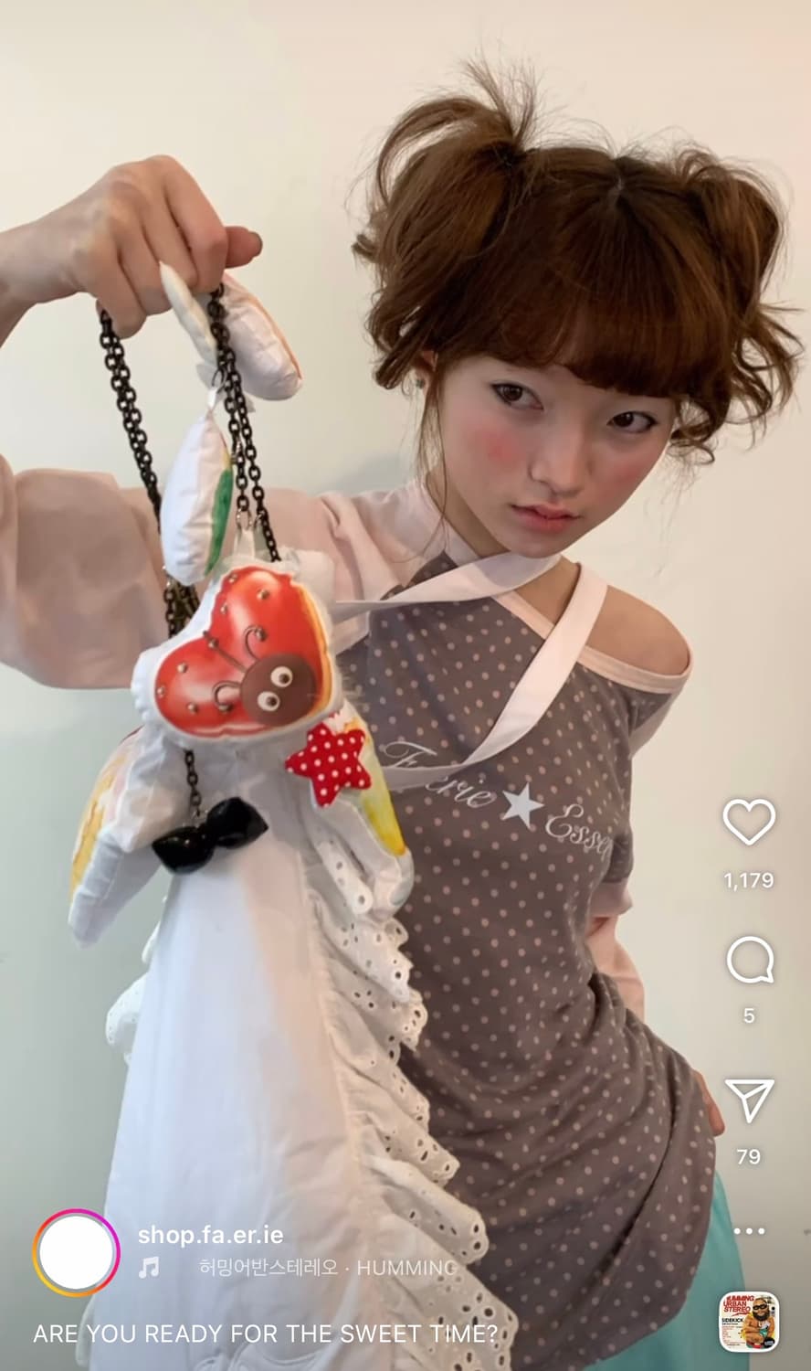 샵페어리 도트 레글런 슬리브 티 핑크 상품이미지1