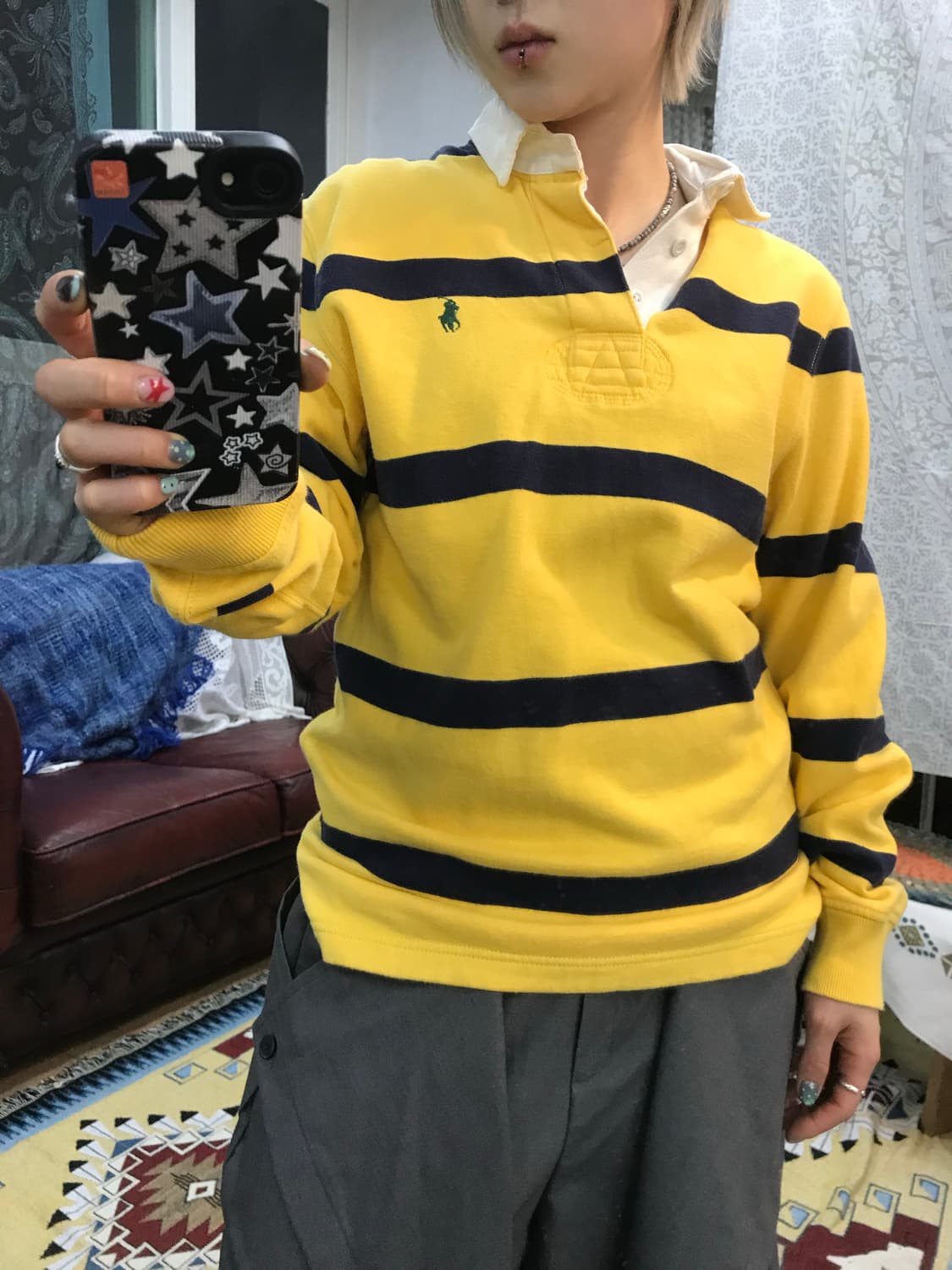 폴로 랄프로렌 여성 스트라이프 기모 럭비 긴팔 카라티  상품이미지2