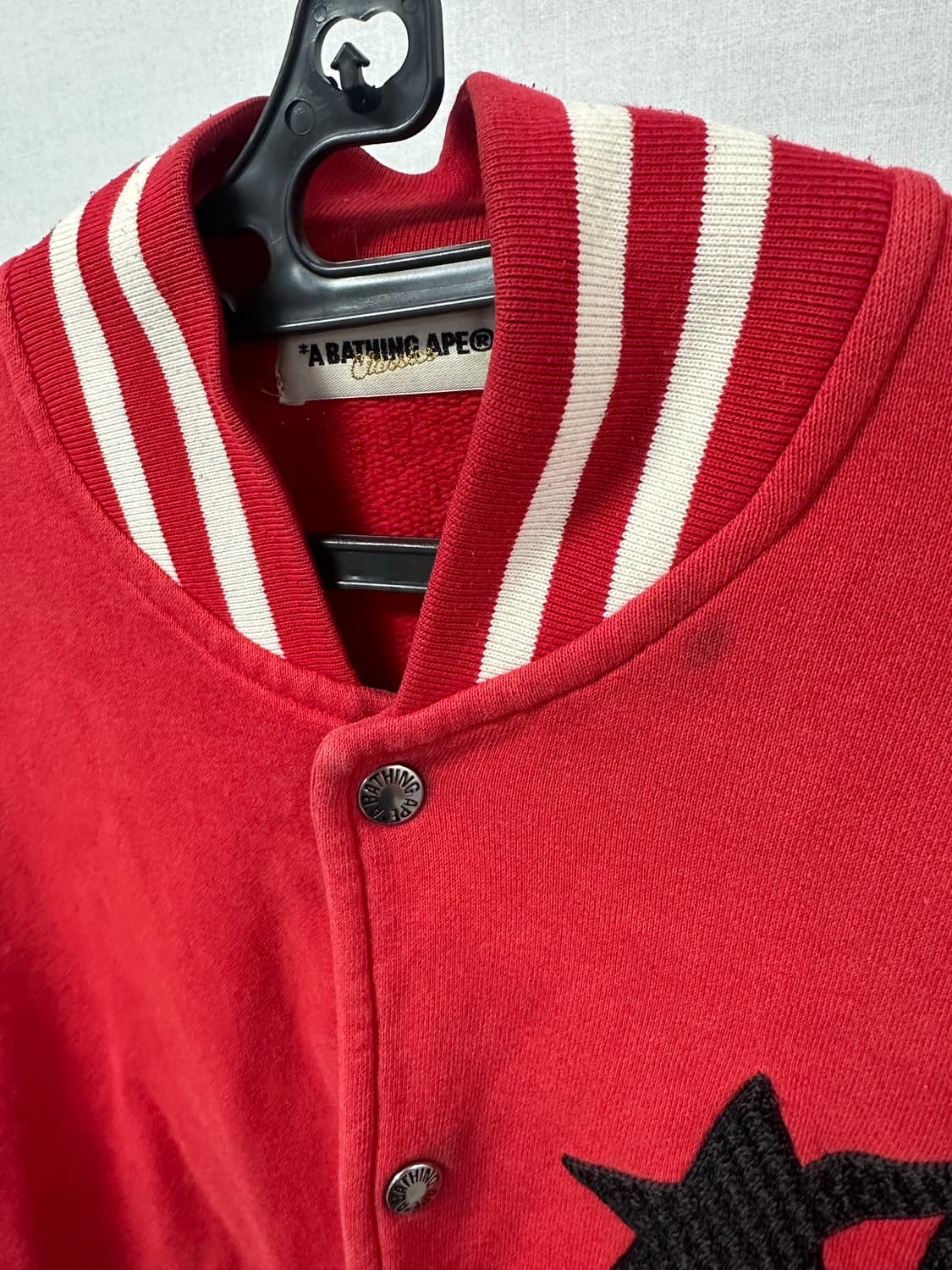 베이프 OG 스타자수로고 코튼 바시티자켓 L 상품이미지6