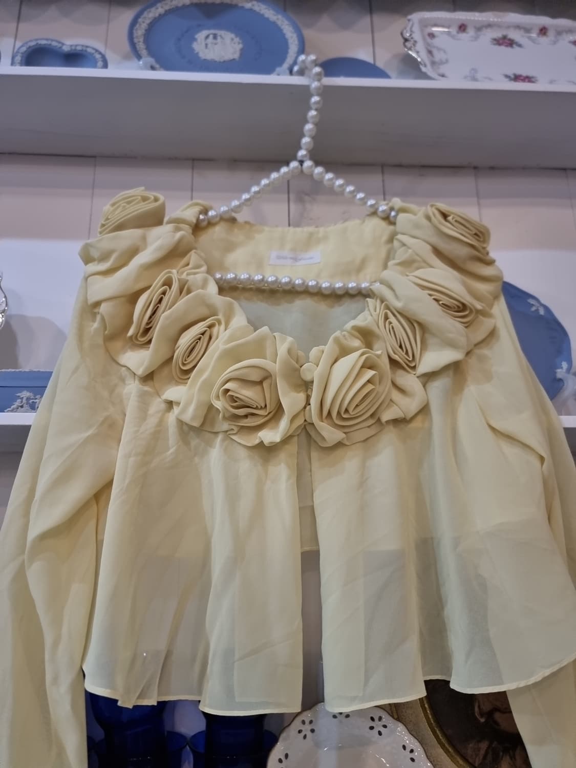 Merve Facette 옐로우 로즈 시폰 블라우스(가디건) 상품이미지1