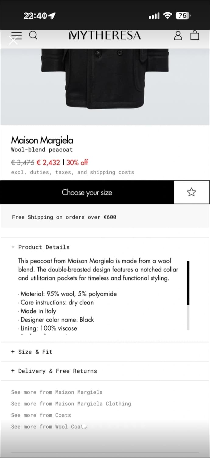 Masion Margiela 마르지엘라 울 피코트 새상품 상품이미지3