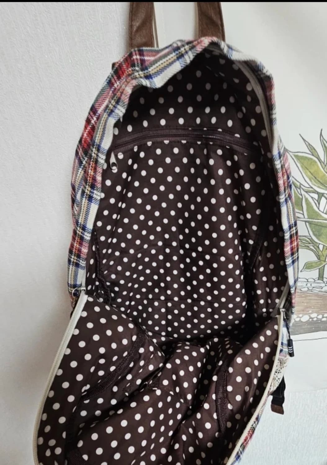 일본 빈티지 체크무늬 백팩/모리걸 상품이미지3