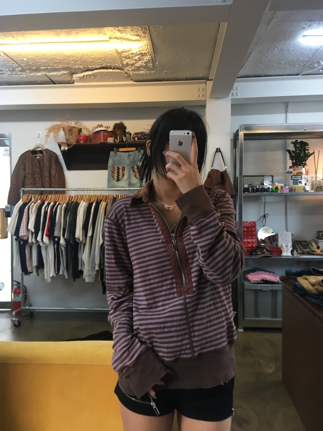 디젤 리버서블 요크 퍼플 브라운 스트라이프 카라넥 롱 슬리브 상품이미지1