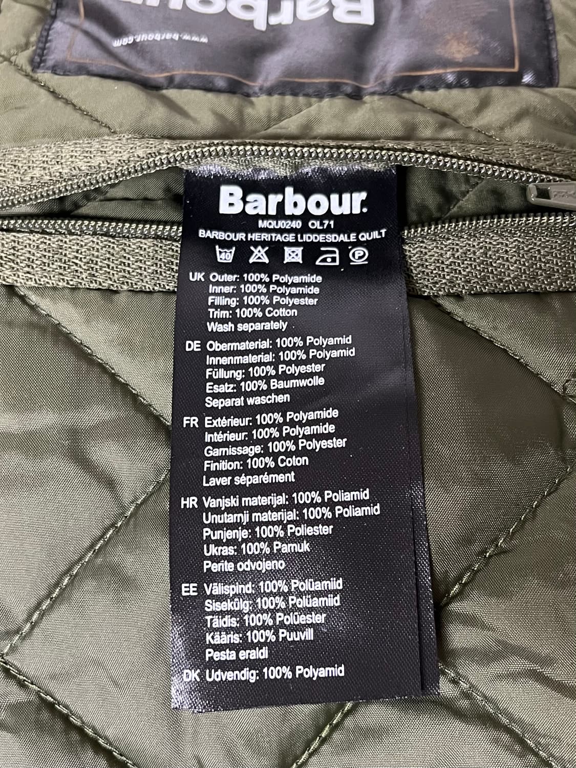 L) 바버 Babour 퀼팅 자켓 카키 상품이미지5