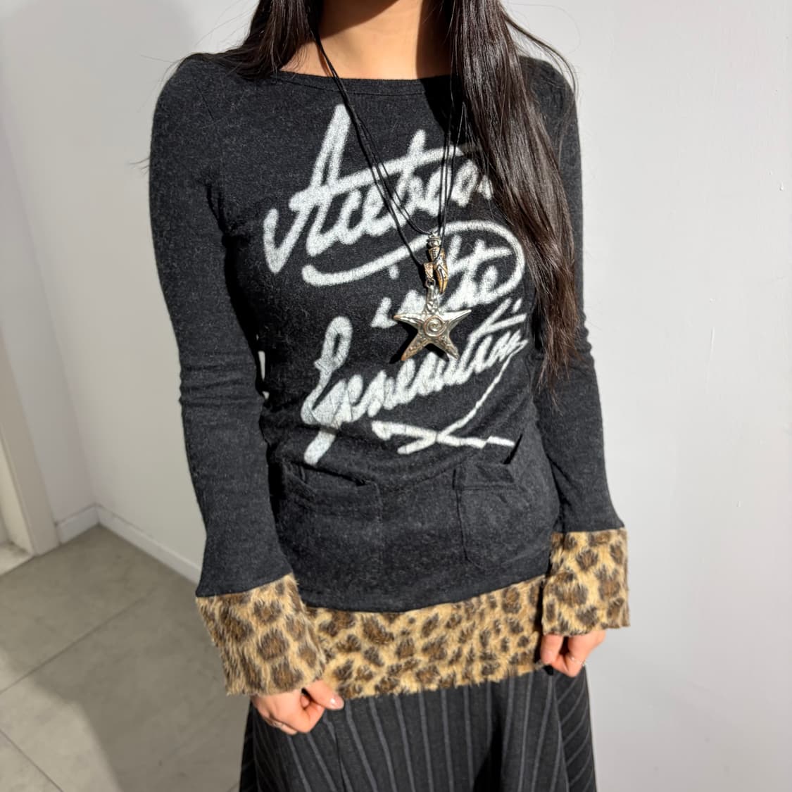 Millennia 호피 레오파드 갸루 니트 티셔츠 상품이미지3