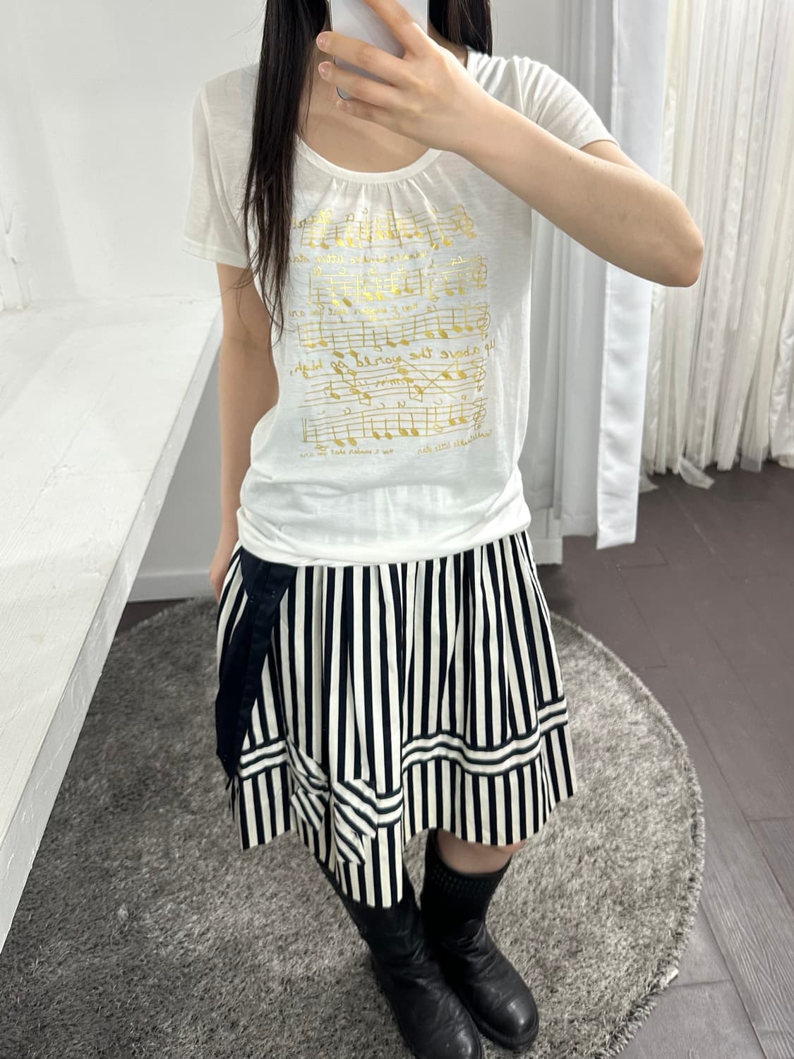 familiar ribbon point stripe strap skirt 상품이미지3