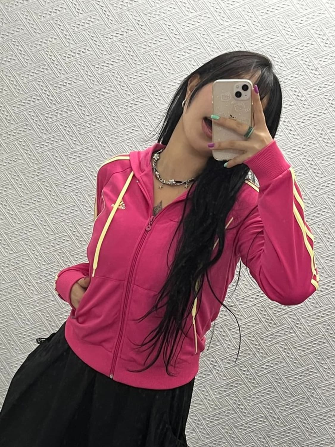 아디다스 Y2K 핑크옐로우 트랙탑 져지 후드 집업 90 C06694 상품이미지2