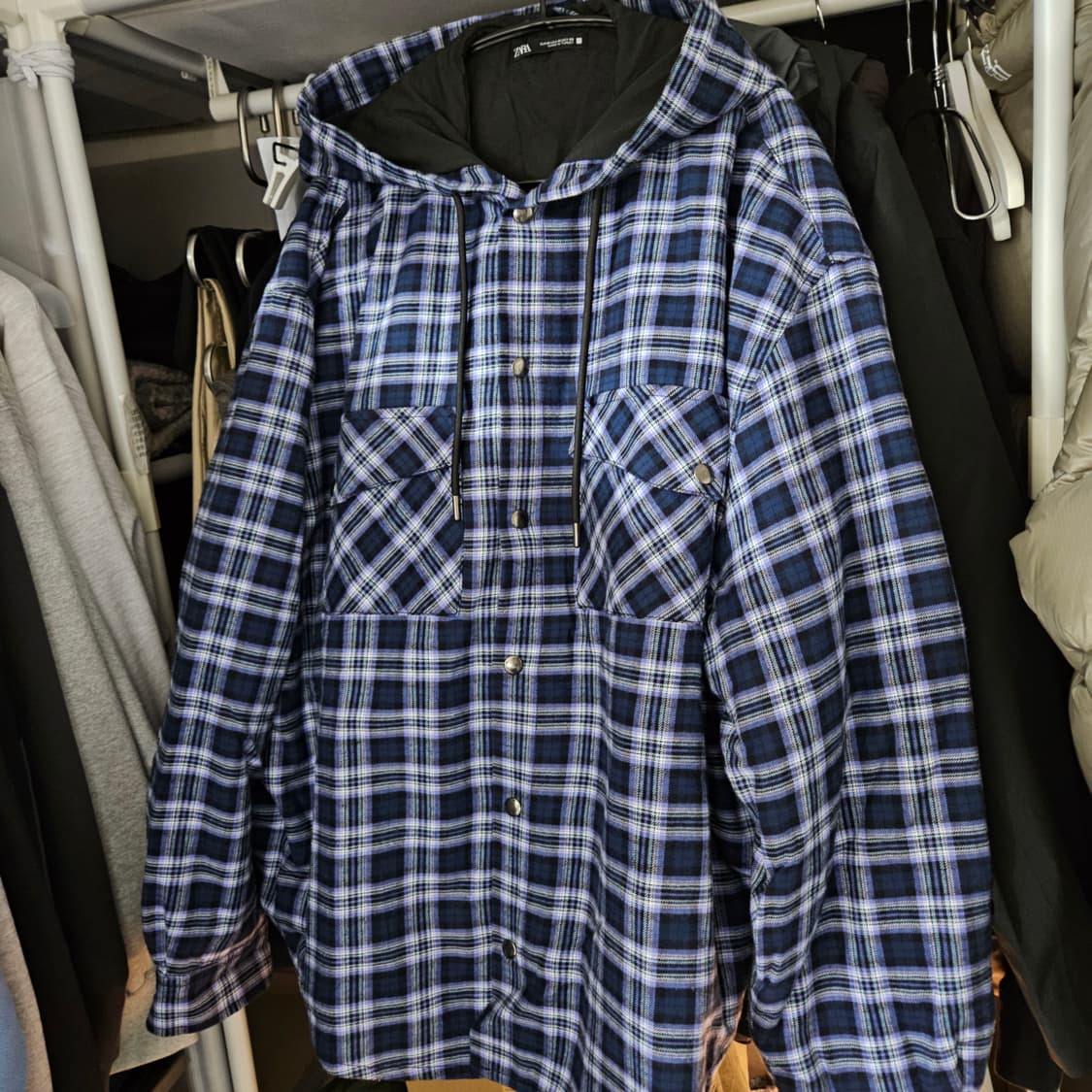 자라 후드 체크 오버 셔츠 M 상품이미지2