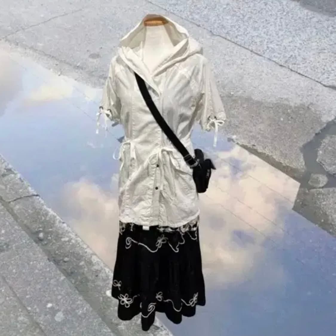 빈티지 | 유니크 화이트 코튼 후드 반팔 면 자켓 y2k 일본빈티지 야상 상품이미지4