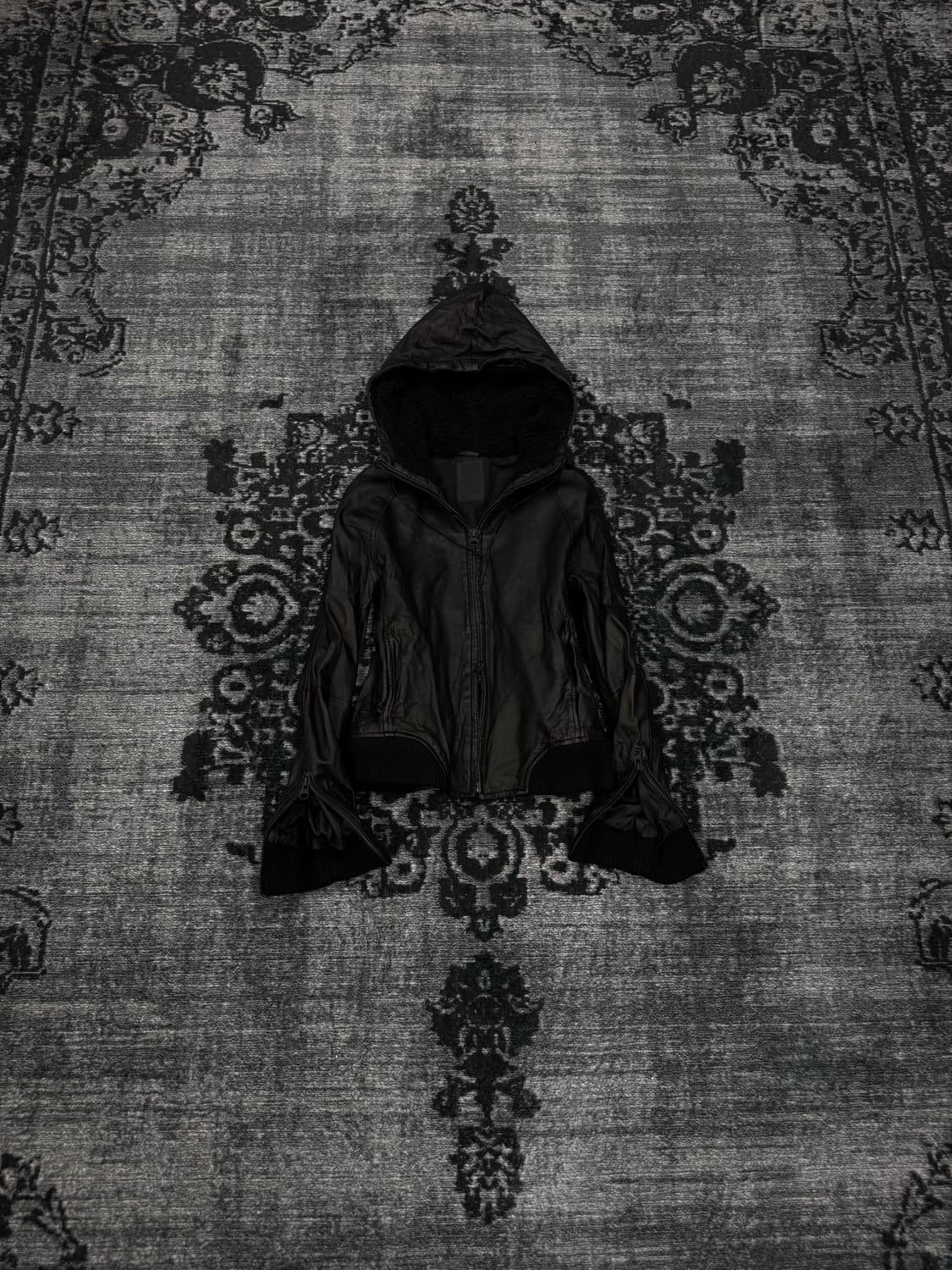 Lhp crop lamb skin hood jacket 상품이미지1