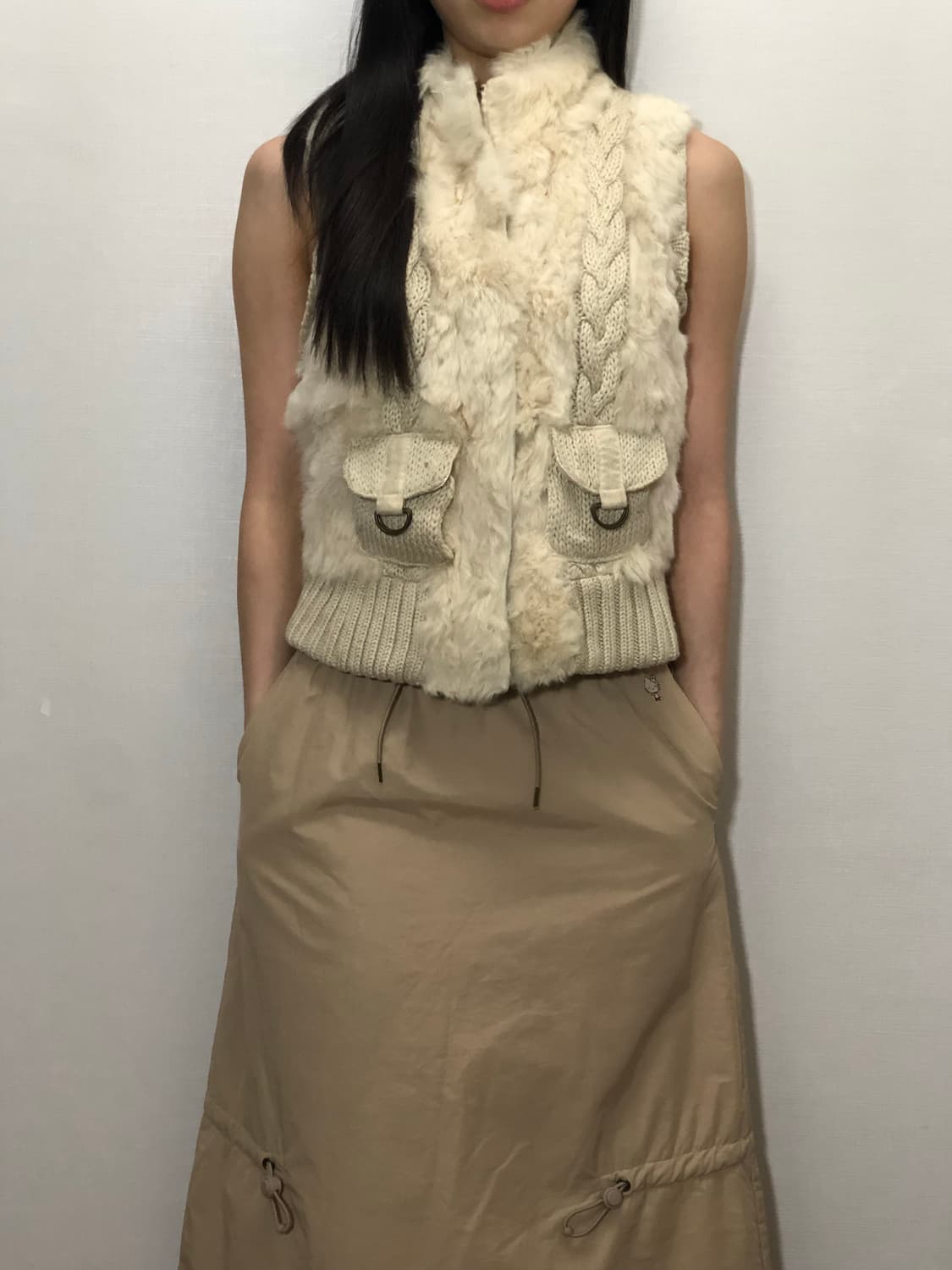 빈티지 아이보라 퍼 니트 집업 상품이미지2