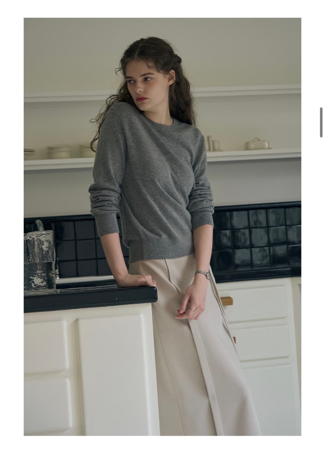 (S) 드로우핏 우먼 에이치 라인 스트랩 펜슬 스커트 [ASH CREAM 상품이미지4