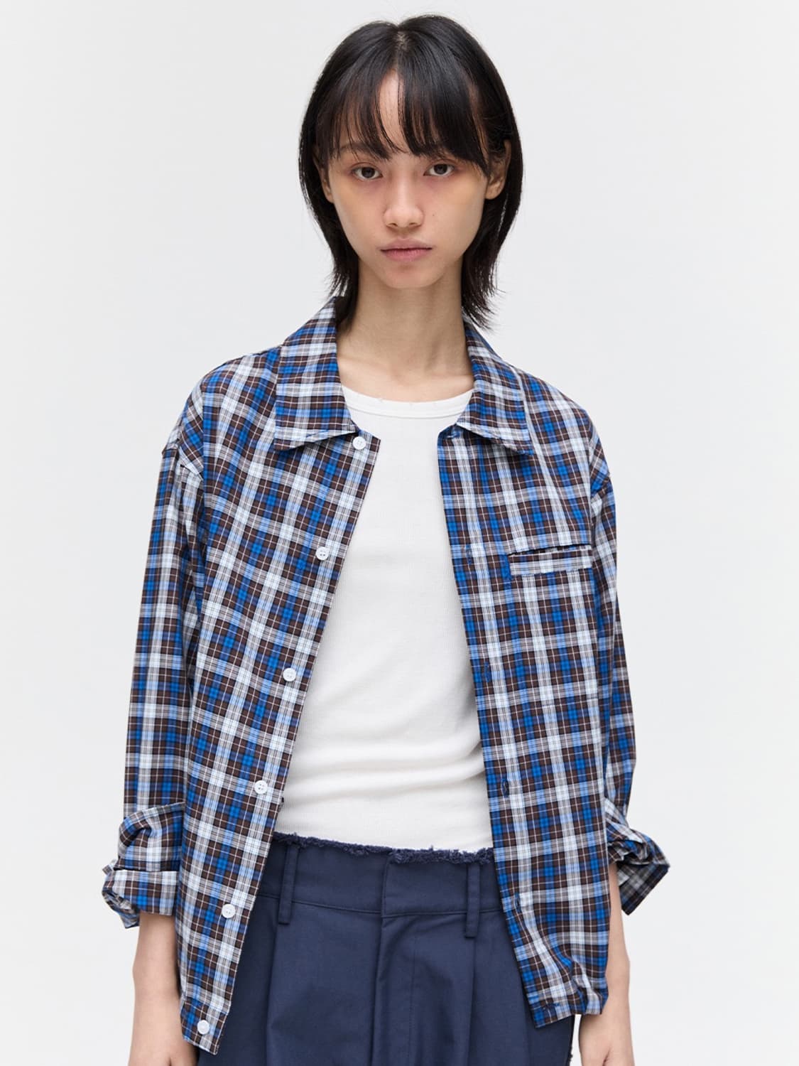 플리즈프로젝트 SPRING CHECK SHIRT, BLUE 상품이미지1