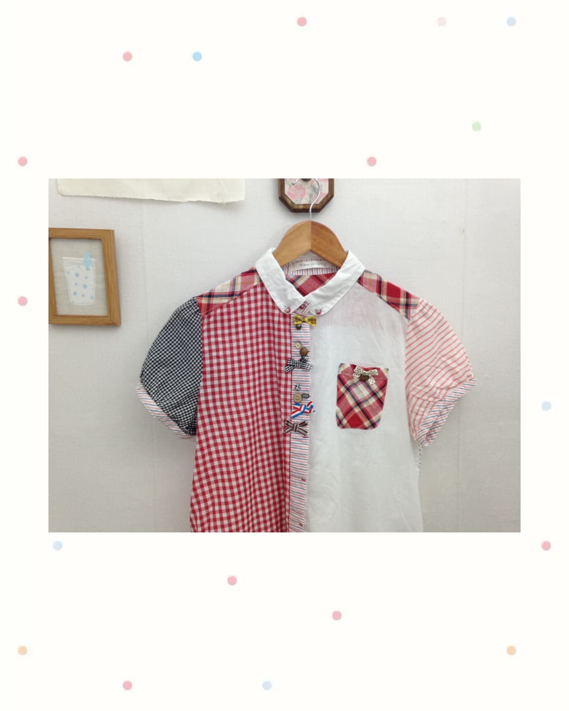 체크 레드 도트 블라우스 상품이미지1