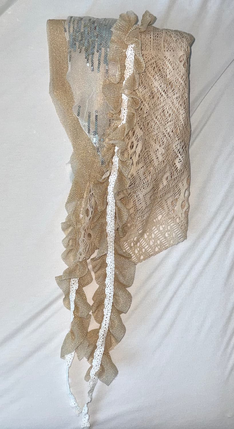 와이즈걸 빈티지 베이지 시스루 스팽글 레이스 글리터 머플러 파우닝133 상품이미지2