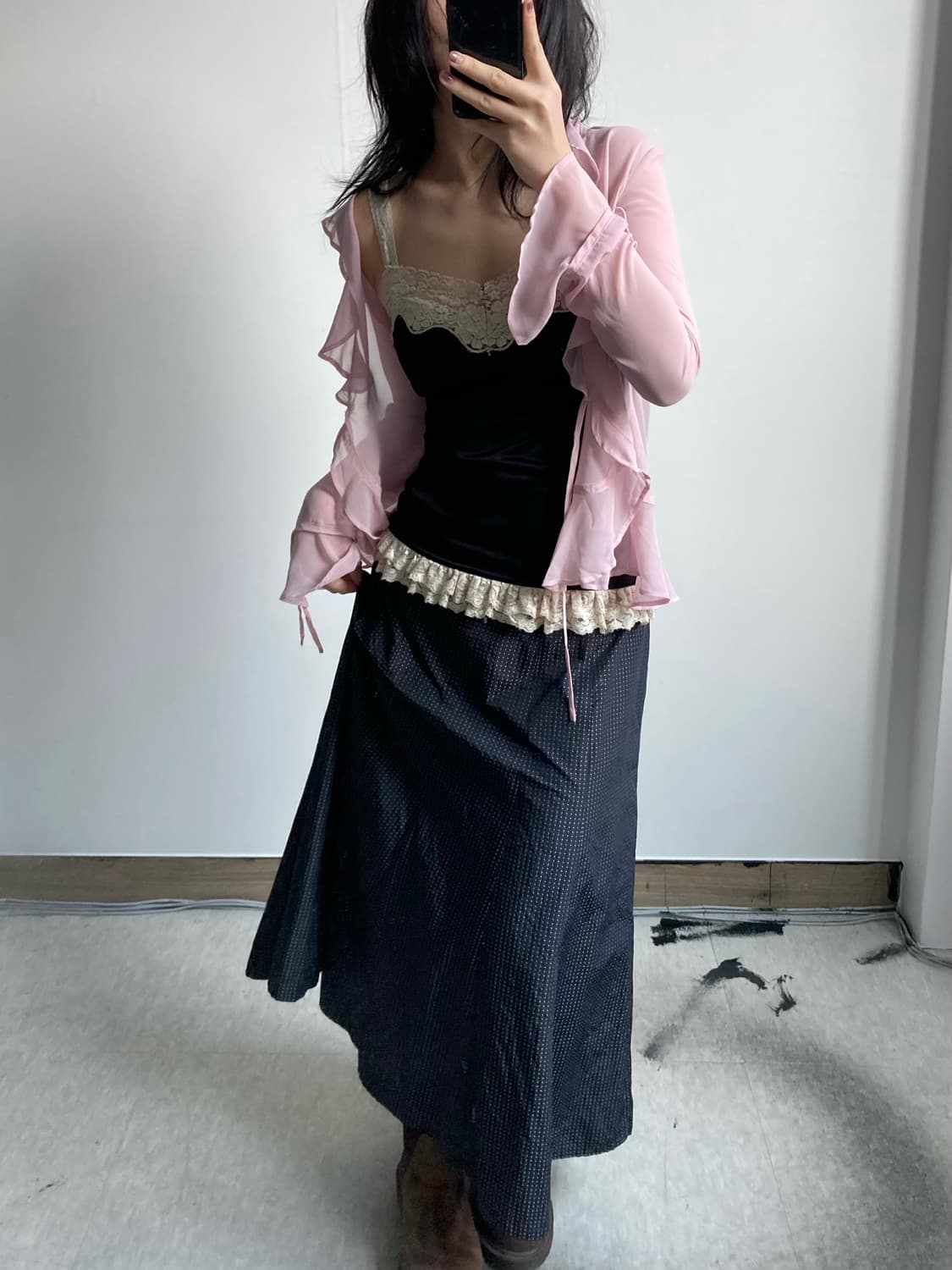 프릴 레이스 새틴 슬리브리스 나시 상품이미지3