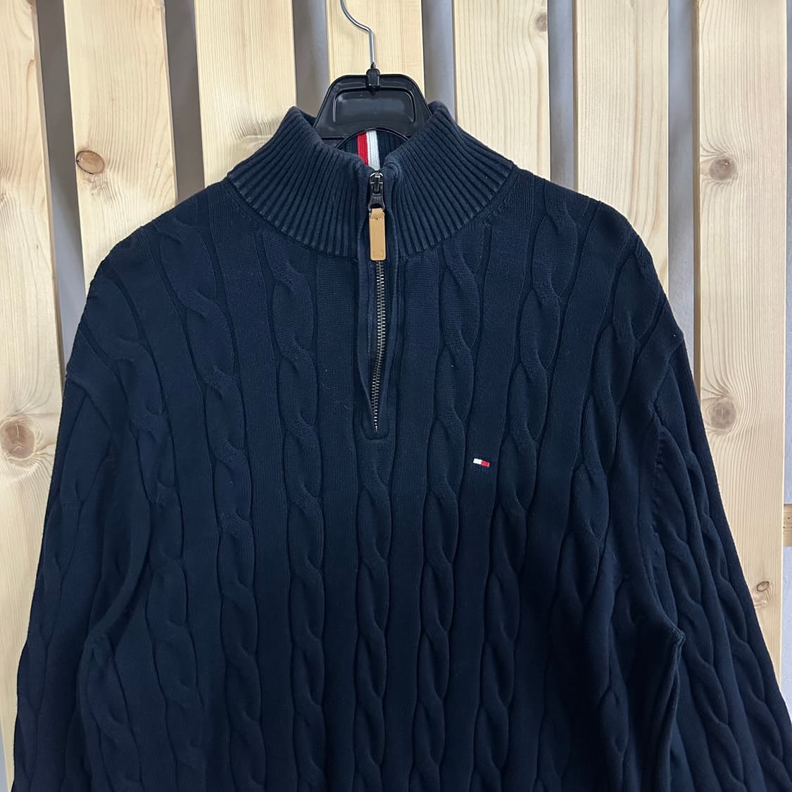 (L) 타미힐피거 케이블 네이비 니트 반집업 상품이미지4